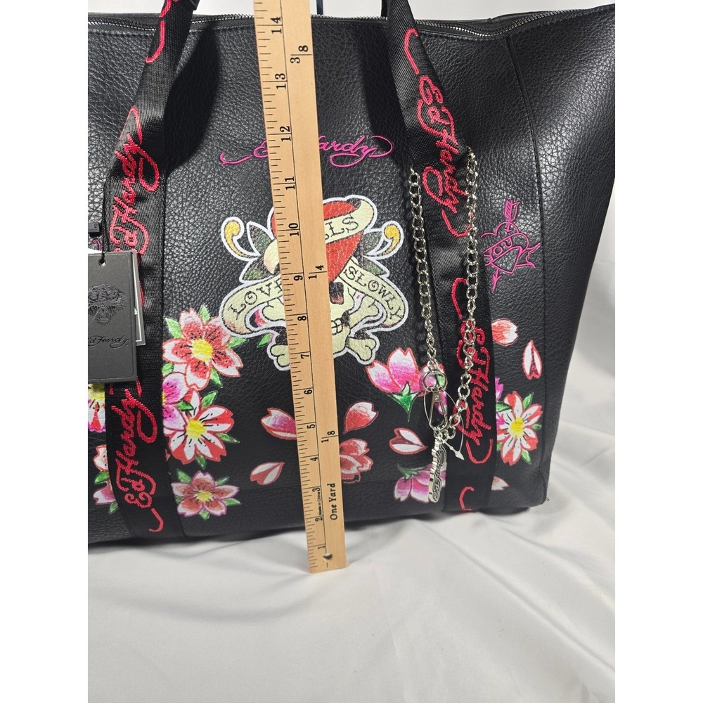 Y2k Ed Hardy Skull Black Floral Tote Bag Floral Skull Tattoo nwt Luggage - Picture 6 of 16